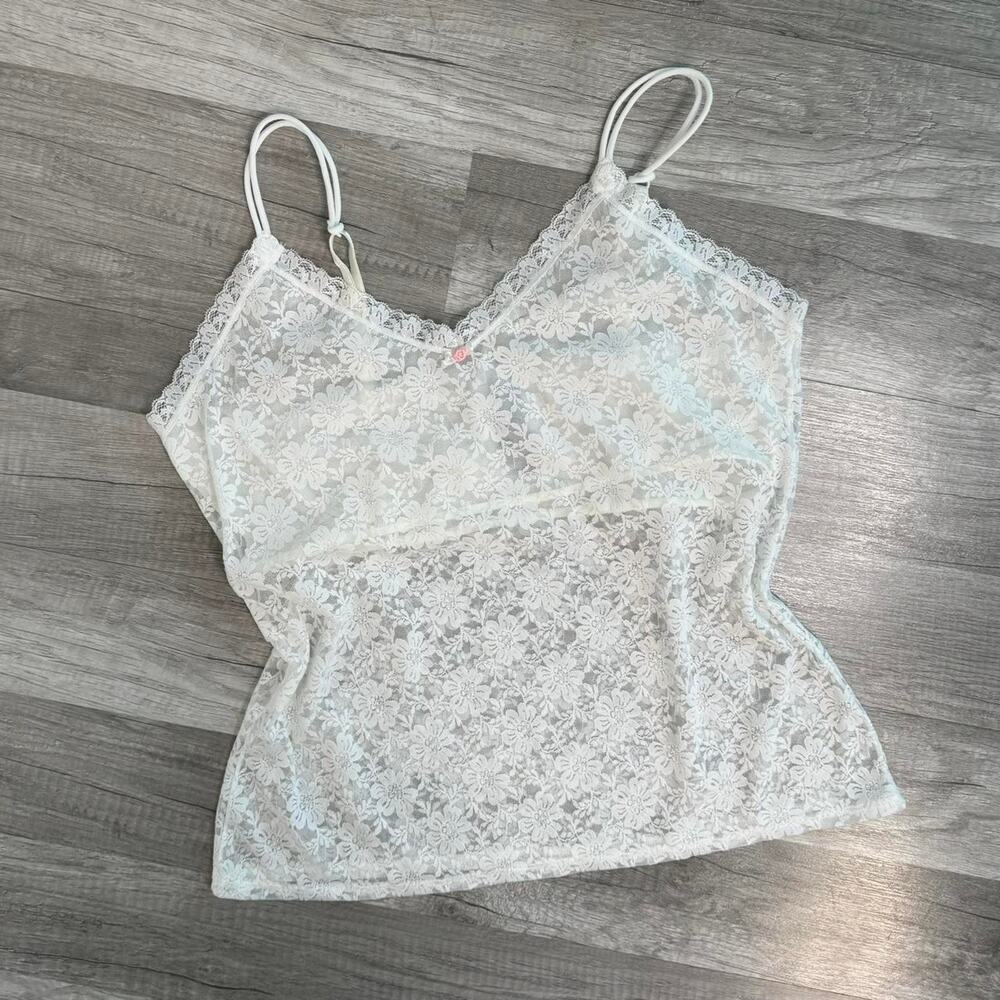 Coquette Sheer Lace Cami White Size Large